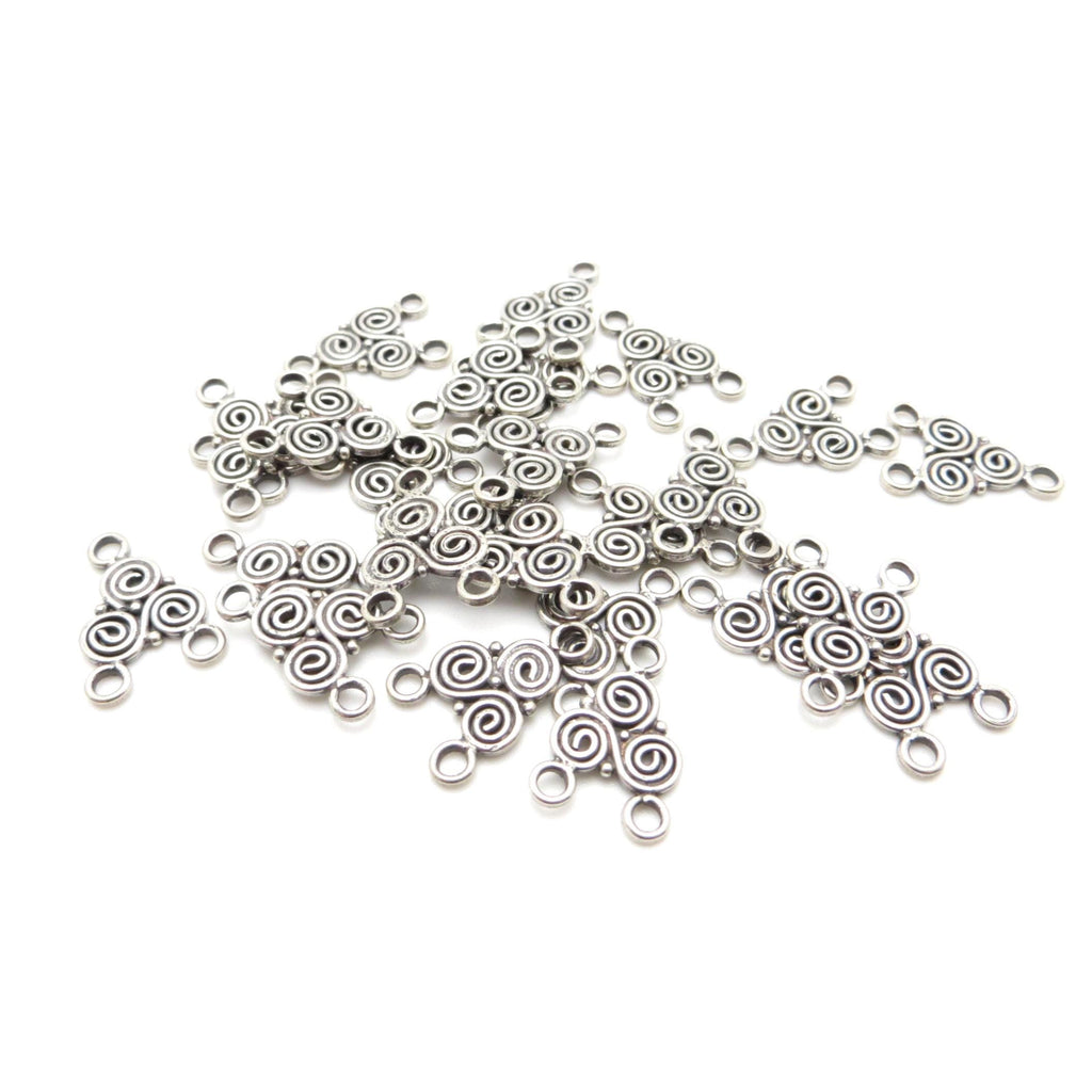 3-Hole Spiral Bali Sterling Silver Connector - 11 x 16mm - 1 Piece
