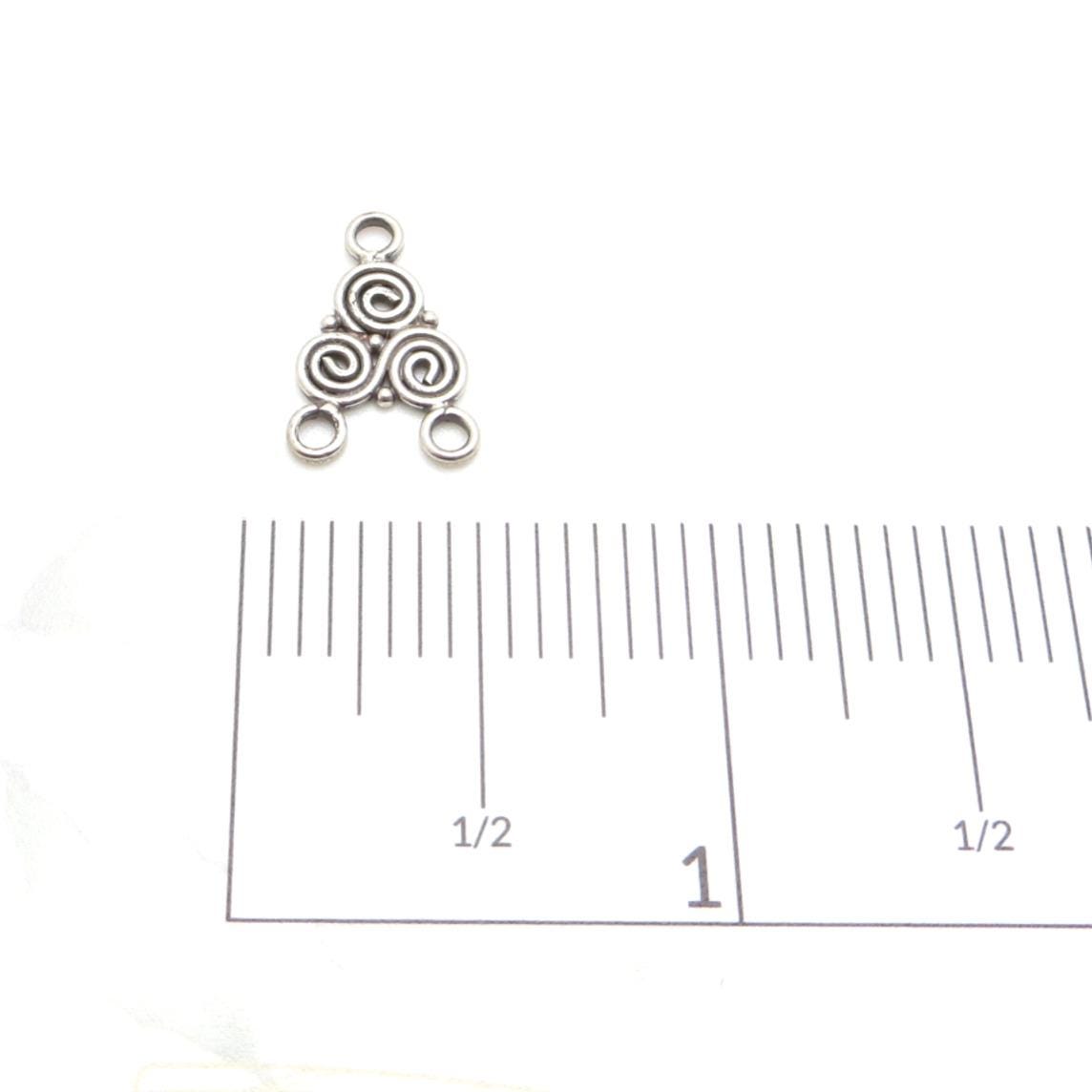 3-Hole Spiral Bali Sterling Silver Connector - 11 x 16mm - 1 Piece