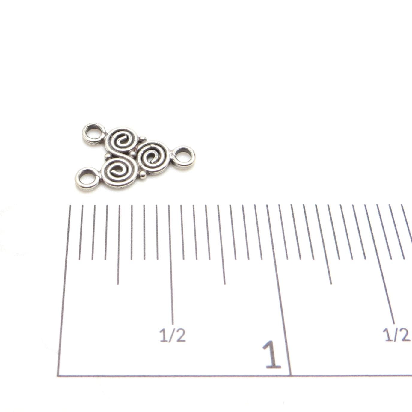 3-Hole Spiral Bali Sterling Silver Connector - 11 x 16mm - 1 Piece