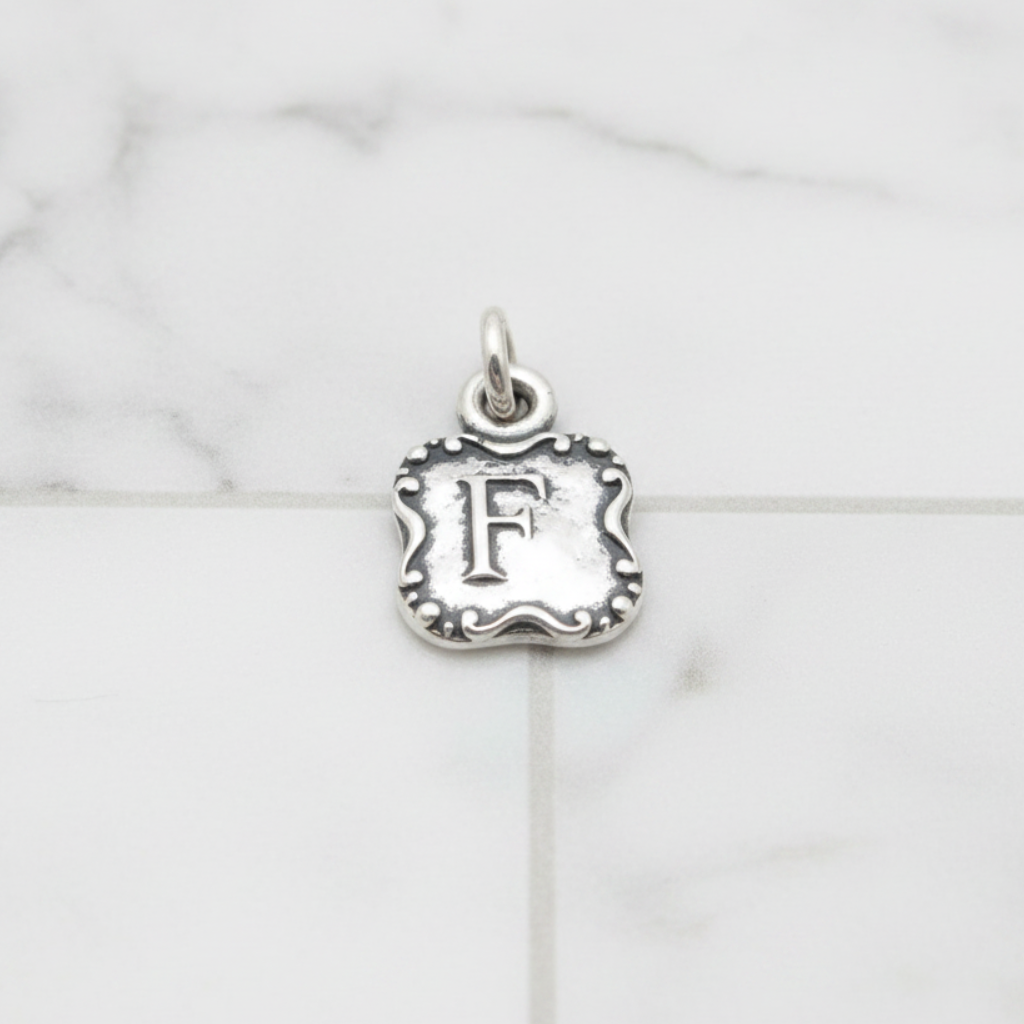 Sterling Silver Antiqued “F” Pendant – .925 Initial Charm