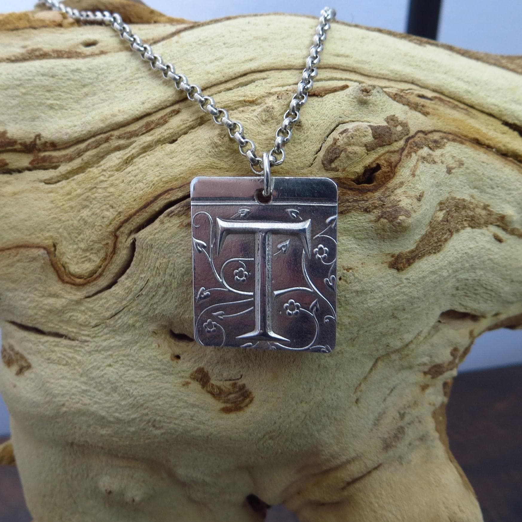 Pure Silver Initial Pendant, .999 Fine Silver, PMC - Large