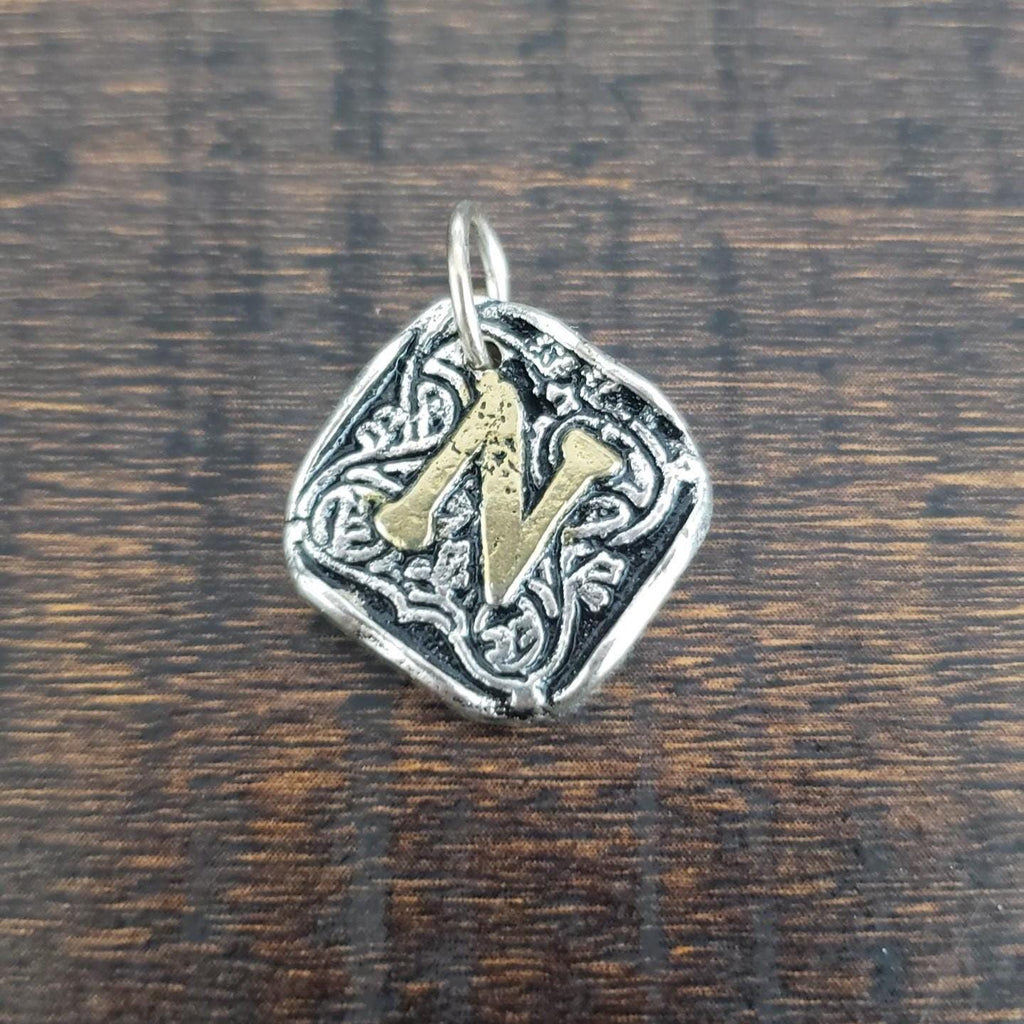 Wax Insignia Silver-Plated with 14k Initial Pendant