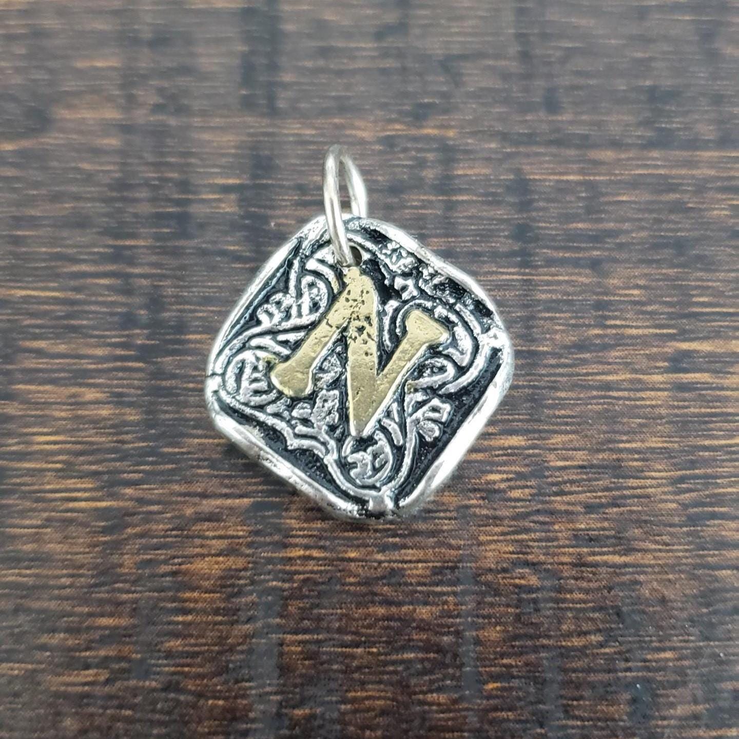 Wax Insignia Silver-Plated with 14k Initial Pendant