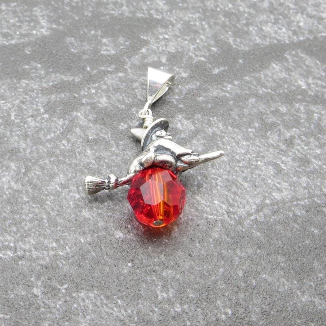Witch Pendant, Sterling Silver and Swarovski Crystal