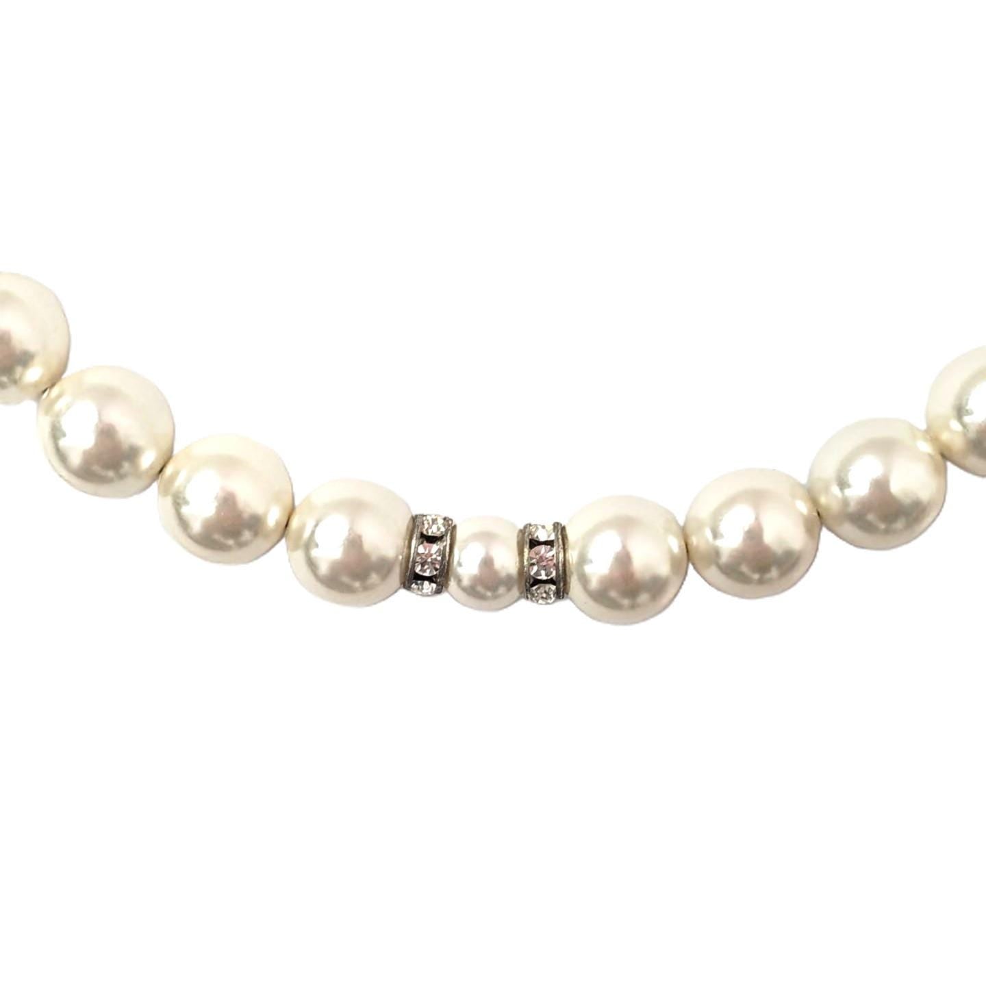 White Swarovski Pearl Necklace With Sterling Silver Toggle