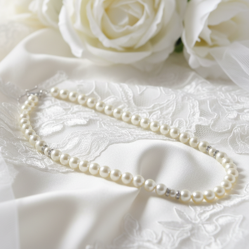 White Swarovski Pearl Necklace With Sterling Silver Toggle