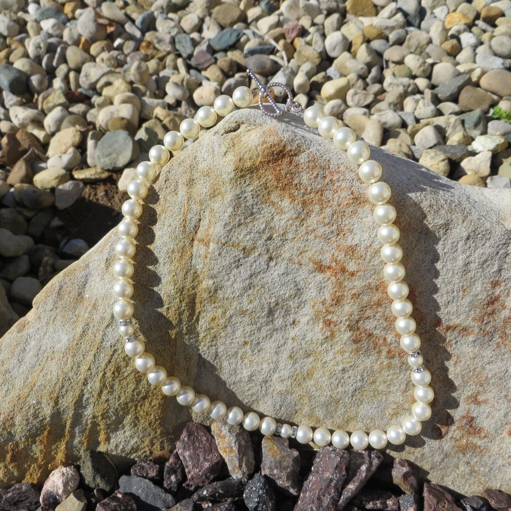White Swarovski Pearl Necklace With Sterling Silver Toggle