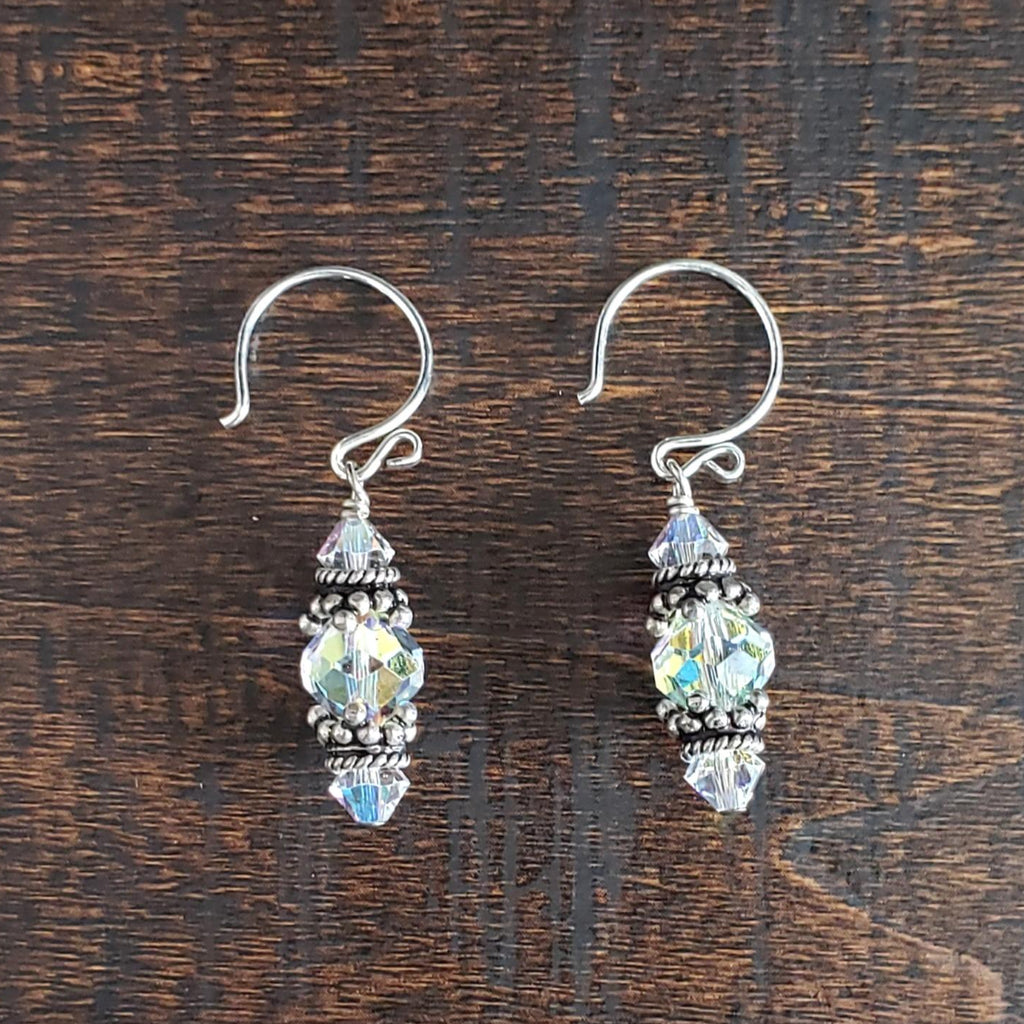 Sterling Silver Bali and Swarovski Crystal Earrings.