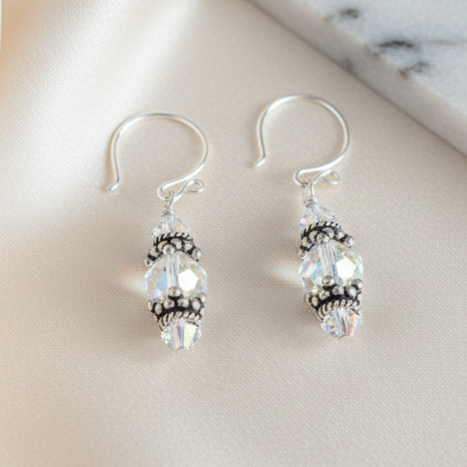 Sterling Silver Bali Earrings with Swarovski Crystals