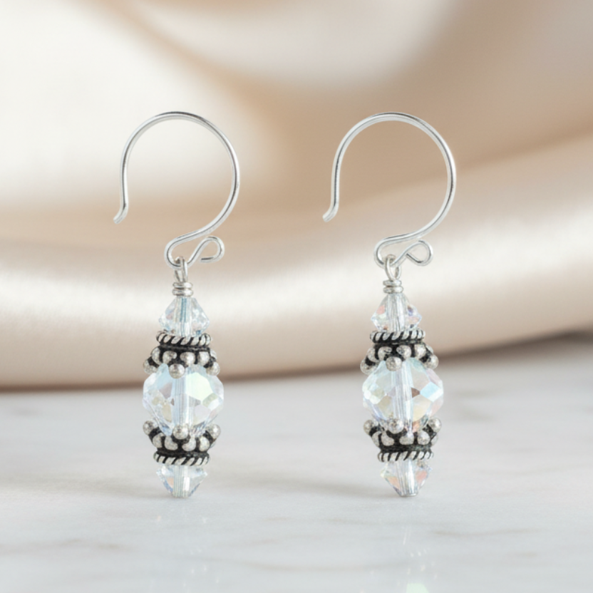 Sterling Silver Bali Earrings with Swarovski Crystals