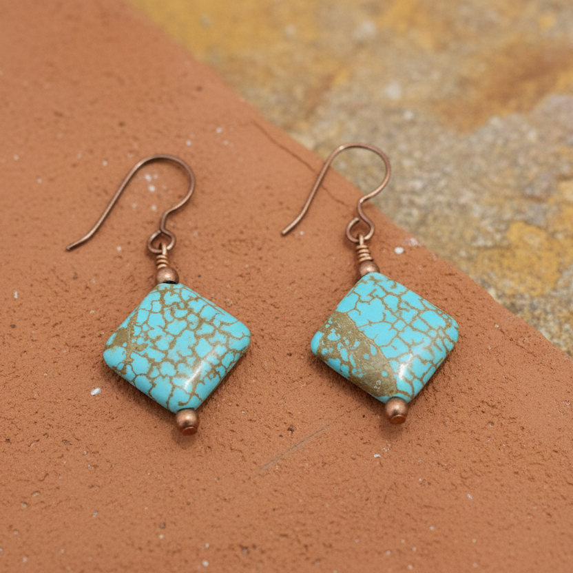 Handmade Turquoise and Copper Dangle Earrings