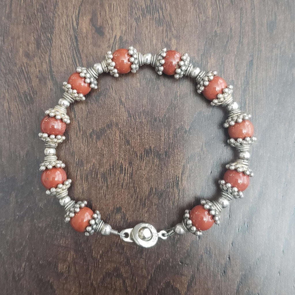 Red Jasper and Sterling Bali Bracelet