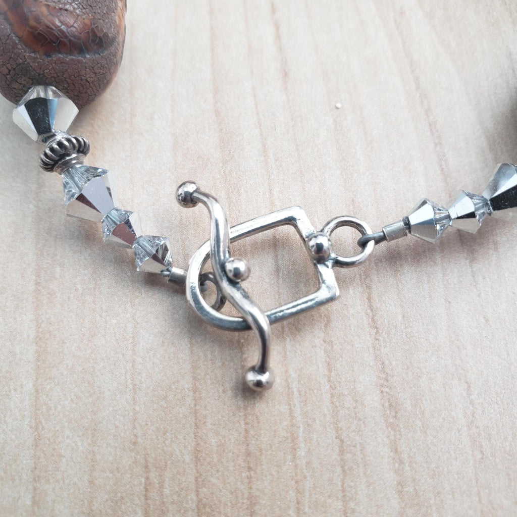 Tibetan agate and Bali silver bracelet, with Swarovski crystal and sterling toggle.