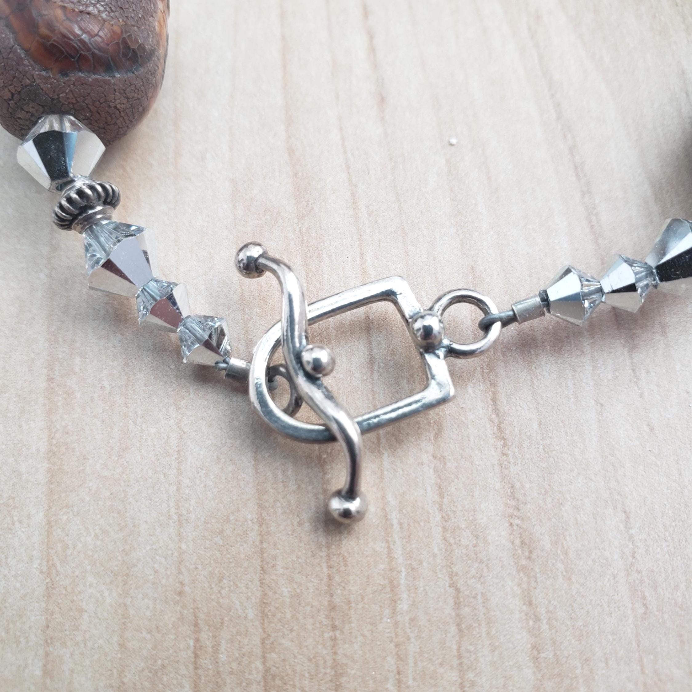 Tibetan agate and Bali silver bracelet, with Swarovski crystal and sterling toggle.