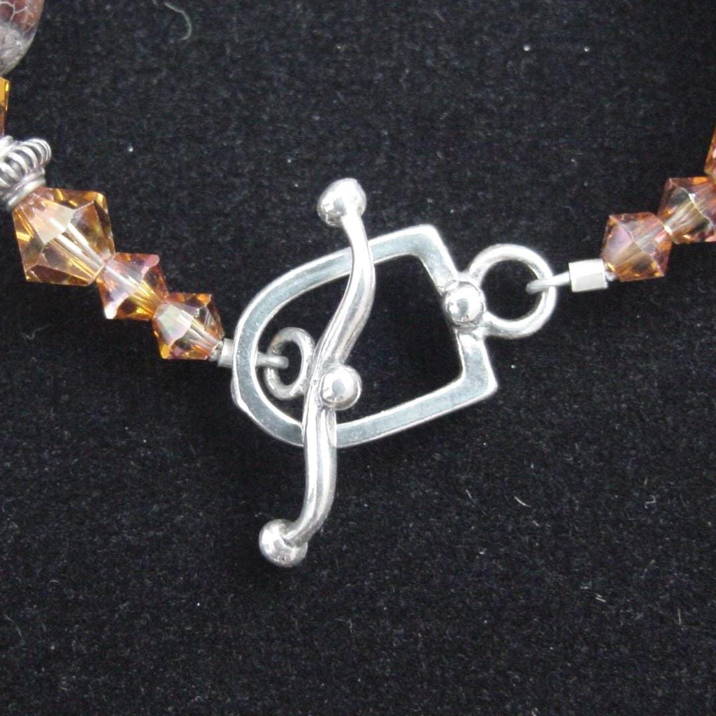 Tibetan agate and Bali silver bracelet, with Swarovski crystal and sterling toggle.