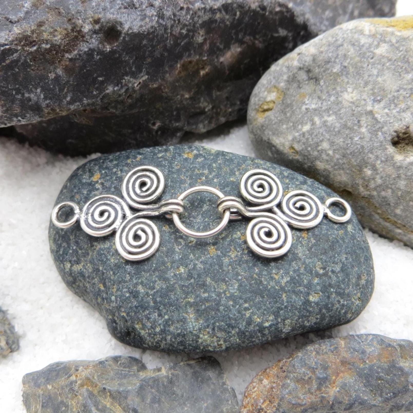 Sterling Silver Spiral Hook & Eye Clasp w/ ring, 38x12mm - MADE IN BALI - one set