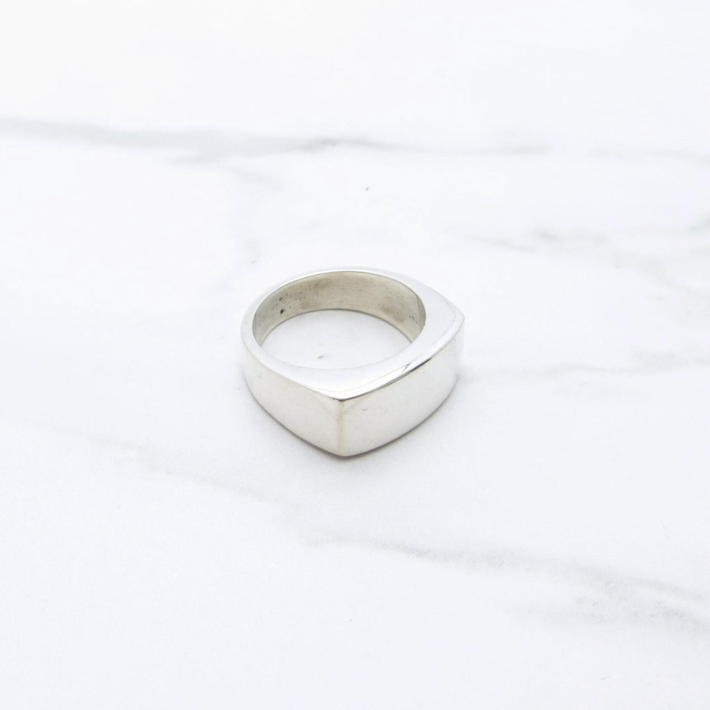 Sterling Silver Engravable Ring - Curved Rectangular Face -Size 7.75