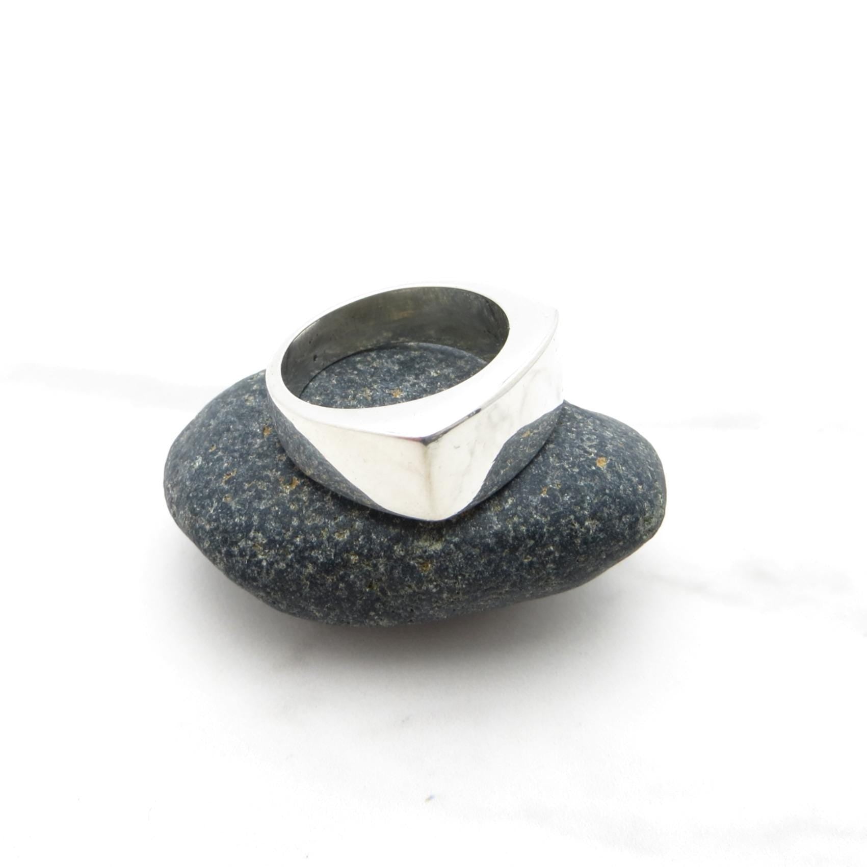Sterling Silver Engravable Ring - Curved Rectangular Face -Size 7.75