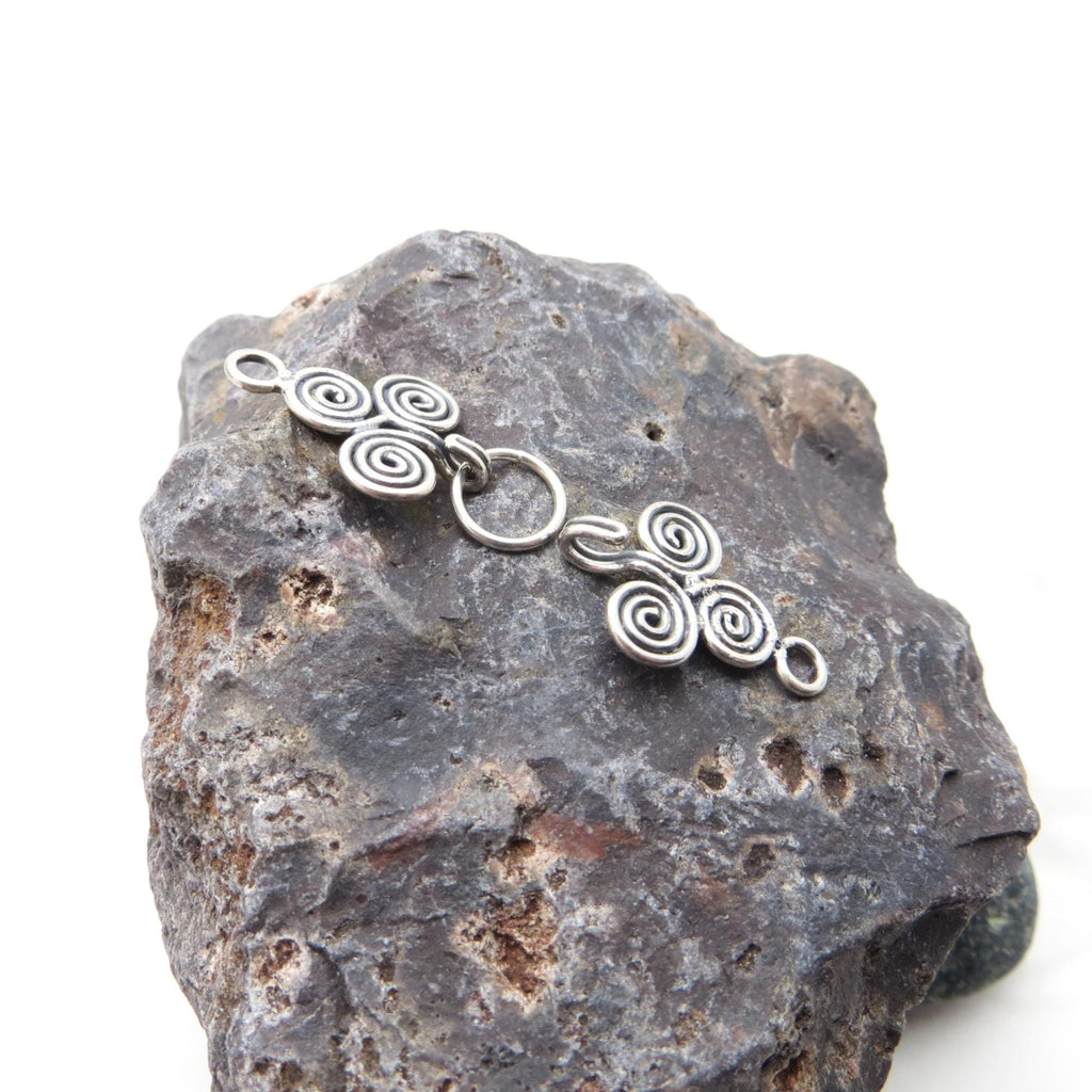 Sterling Silver Spiral Hook & Eye Clasp w/ ring, 38x12mm - MADE IN BALI - one set