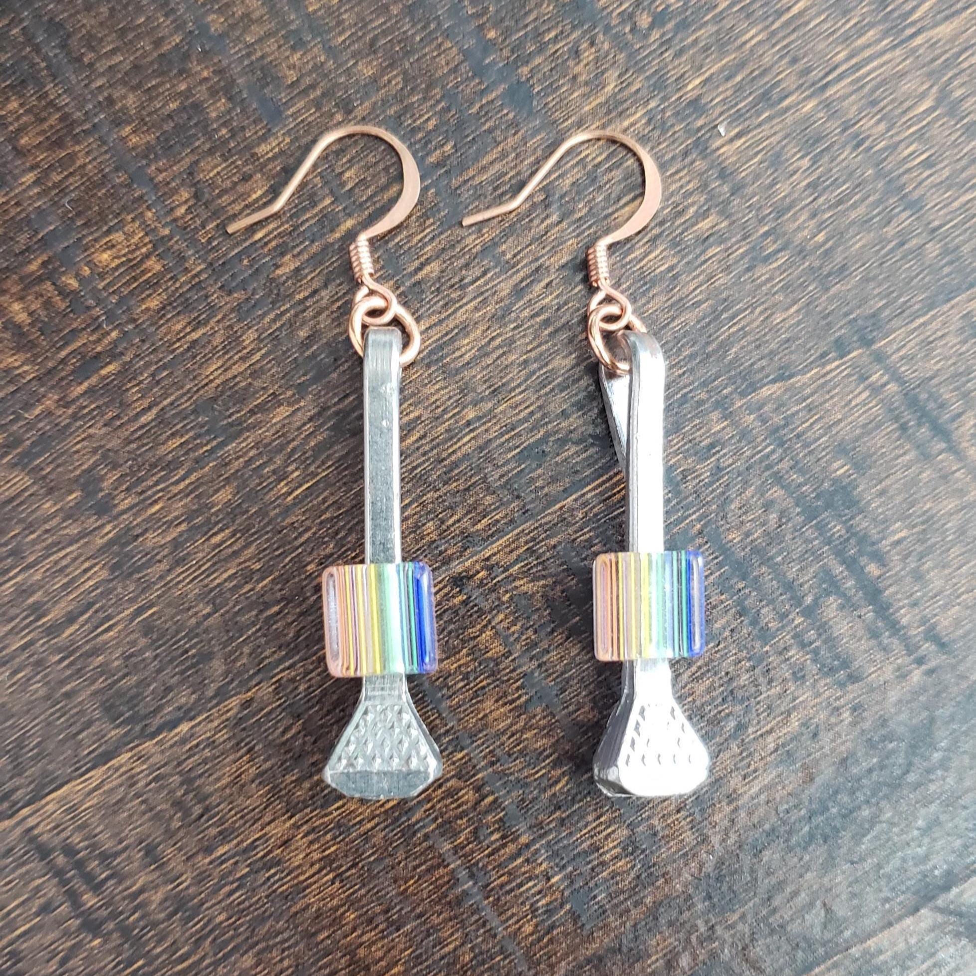 Horseshoe Nail Earrings with David Christensen furnace glass