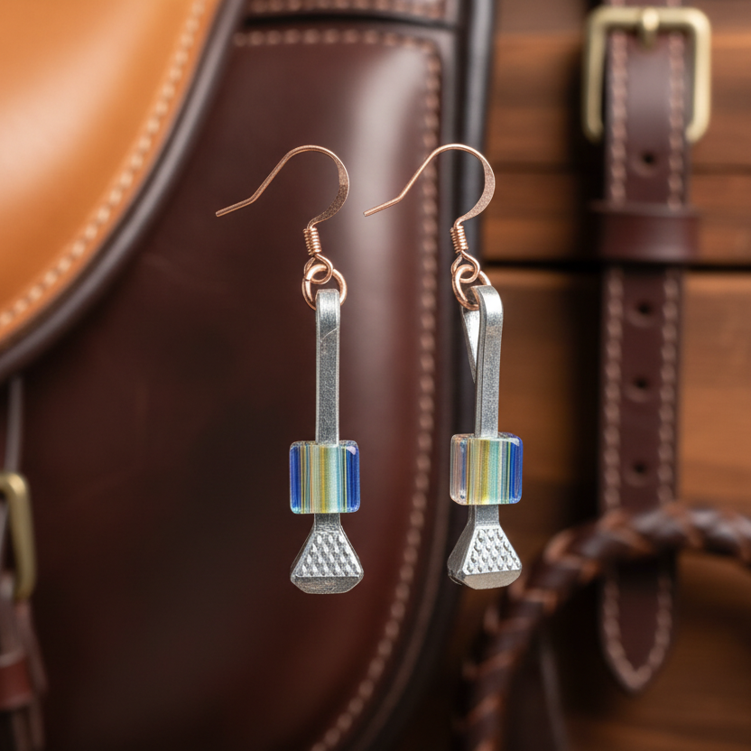 Copper Horseshoe Nail Earrings with Furnace Glass Beads by David Christensen