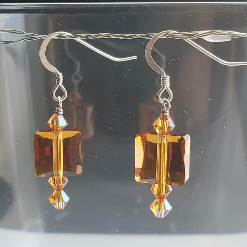 Swarovski Crystal Earrings – Crystal Copper Stairway Design