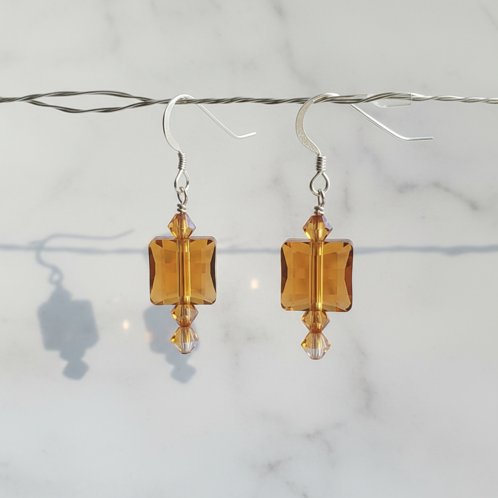 Swarovski Crystal Earrings – Crystal Copper Stairway Design