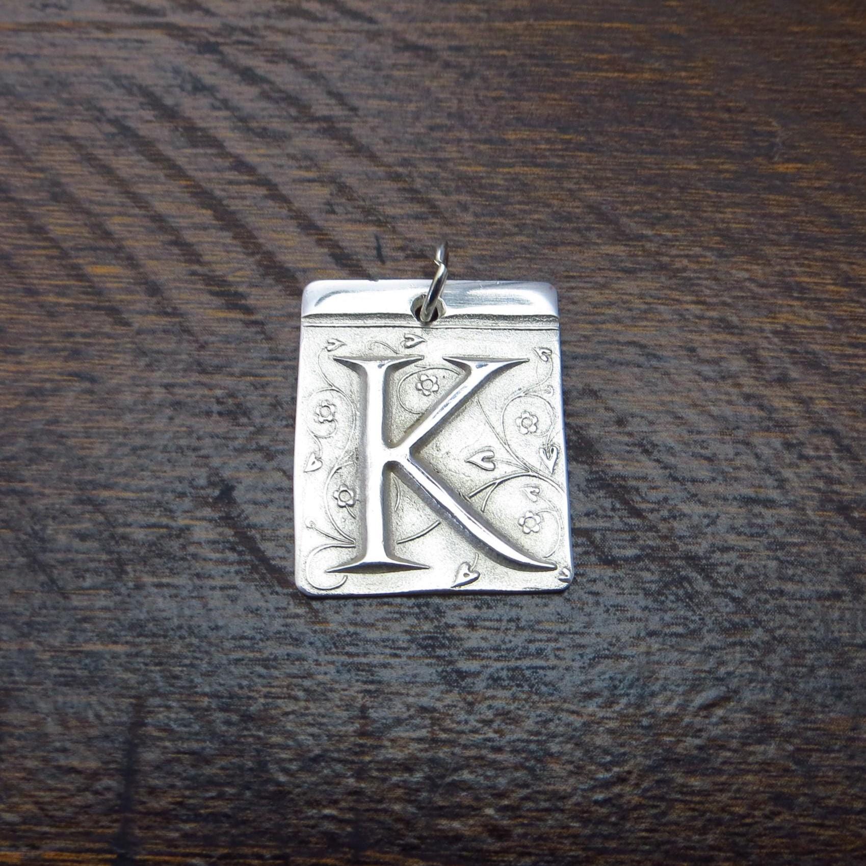 Pure Silver Initial Pendant, .999 Fine Silver, PMC - Large
