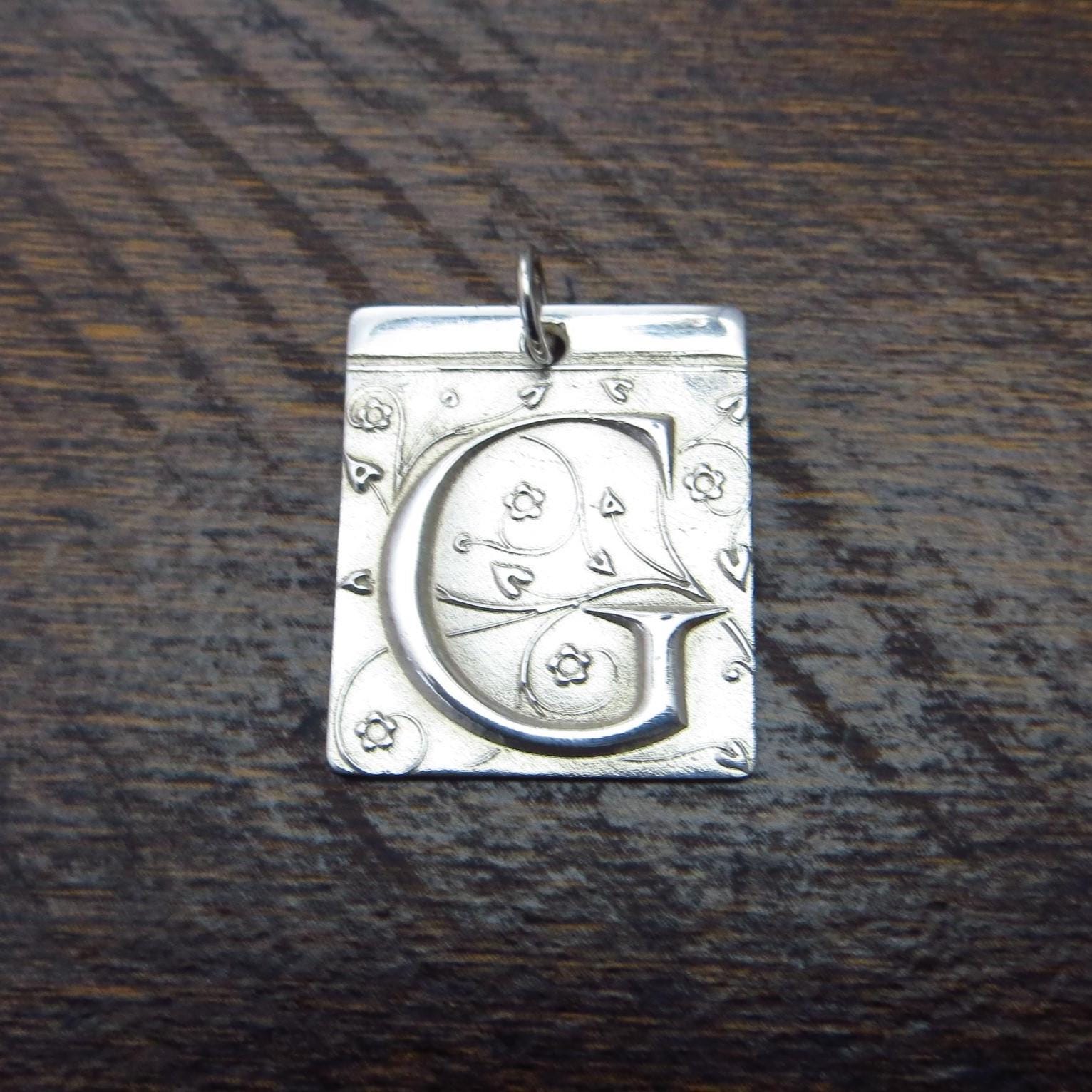 Pure Silver Initial Pendant, .999 Fine Silver, PMC - Large