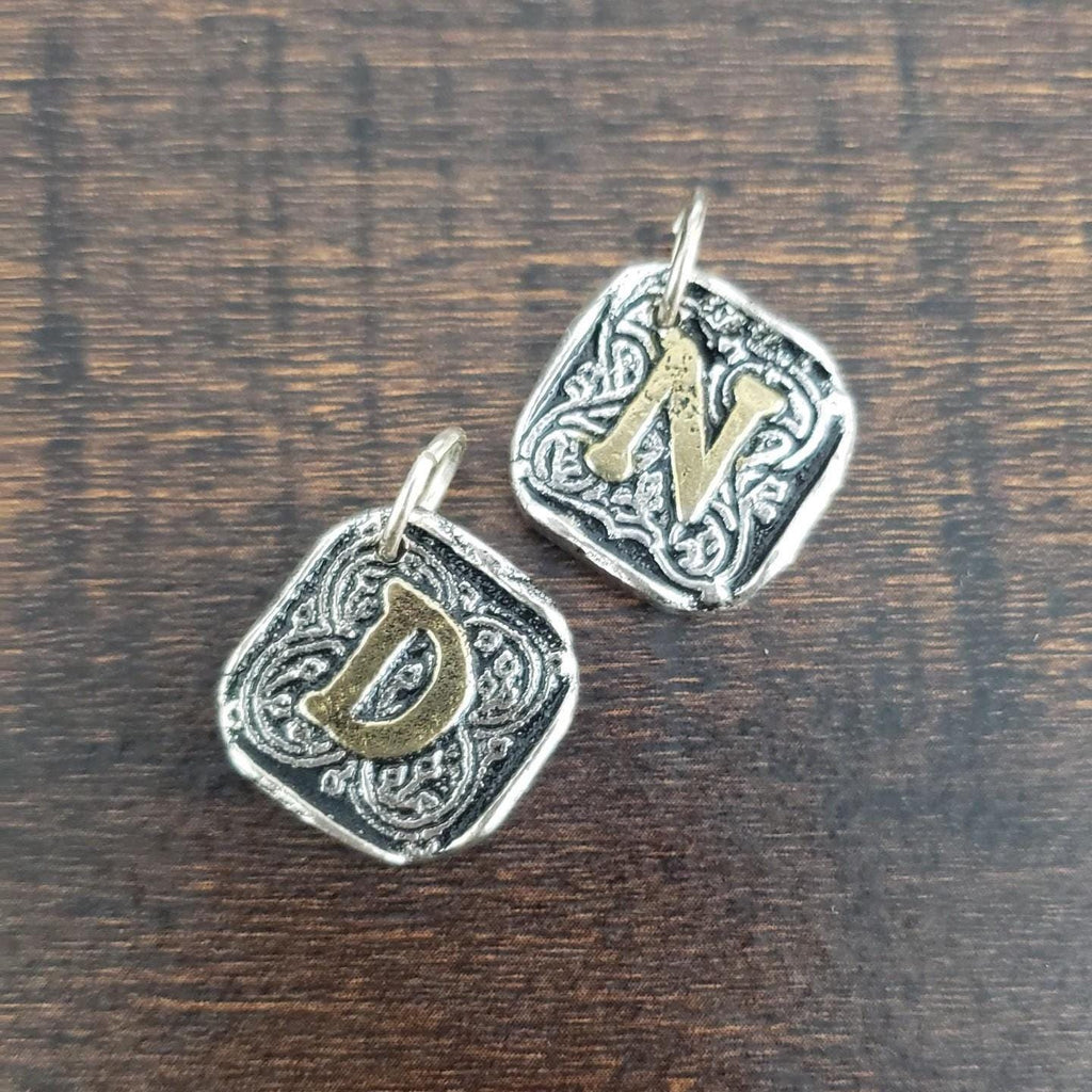 Wax Insignia Silver-Plated with 14k Initial Pendant