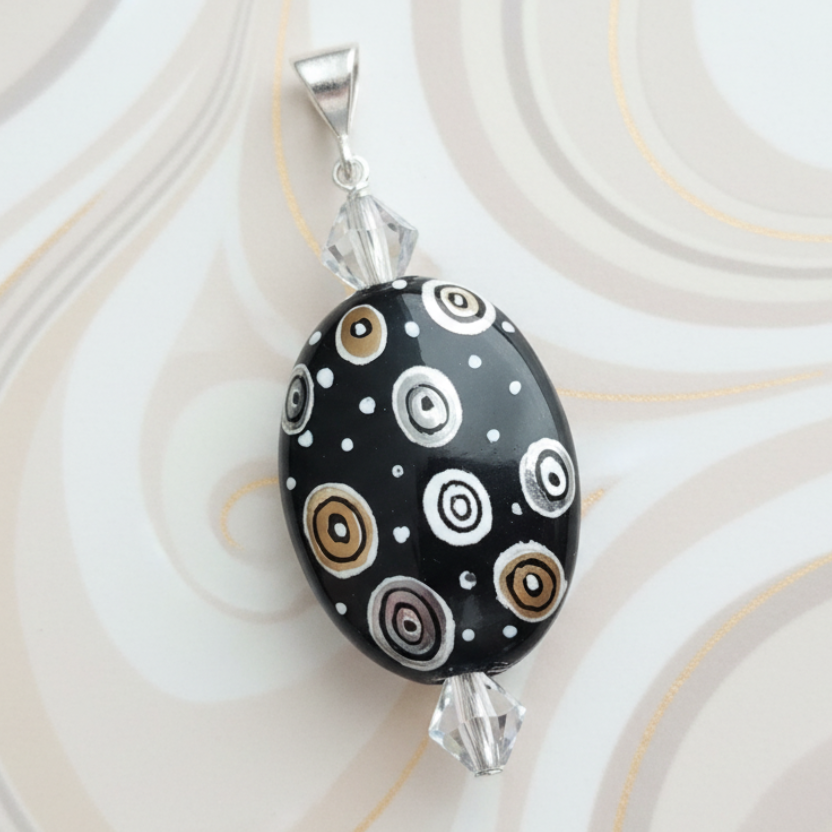Hand-Painted, Black Porcelain Pendant