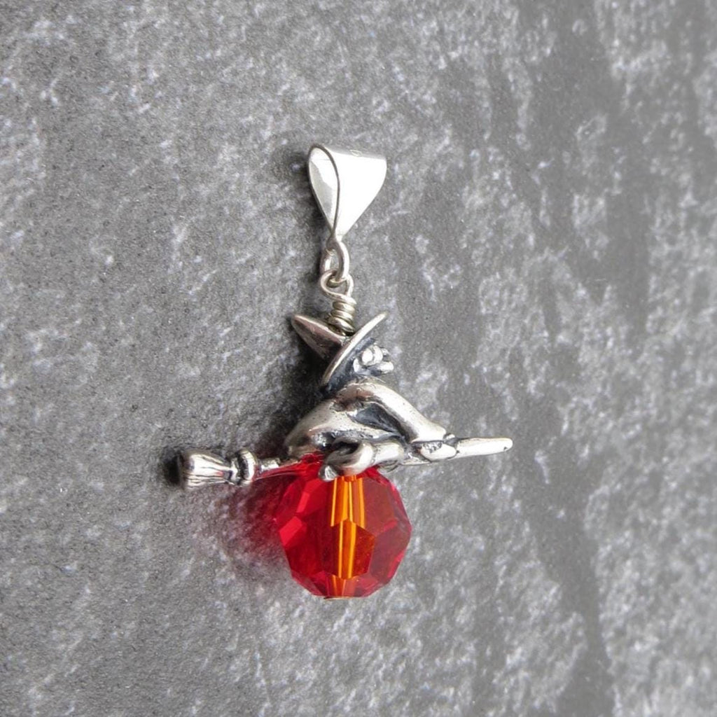 Witch Pendant, Sterling Silver and Swarovski Crystal