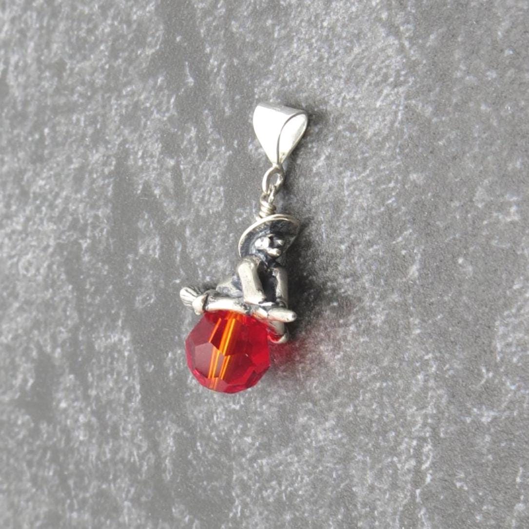 Witch Pendant, Sterling Silver and Swarovski Crystal