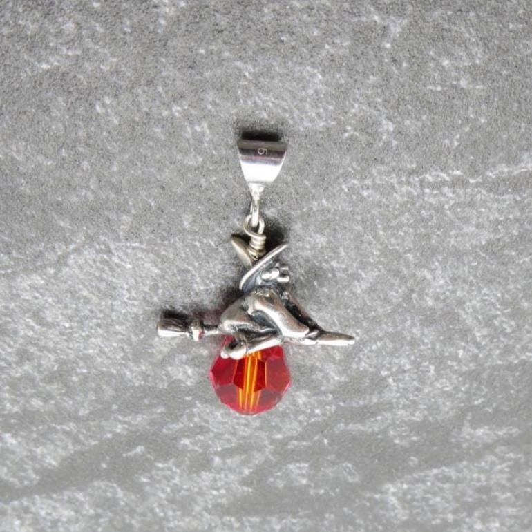 Witch Pendant, Sterling Silver and Swarovski Crystal
