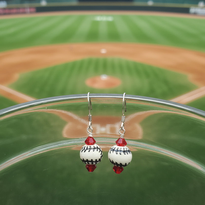 Baseball Earrings with Swarovski Crystals and Sterling Silver Earwires