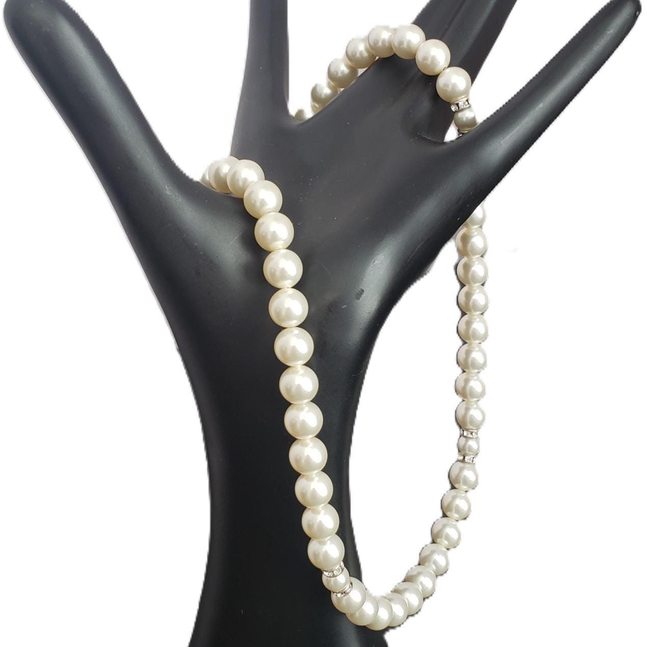 White Swarovski Pearl Necklace With Sterling Silver Toggle