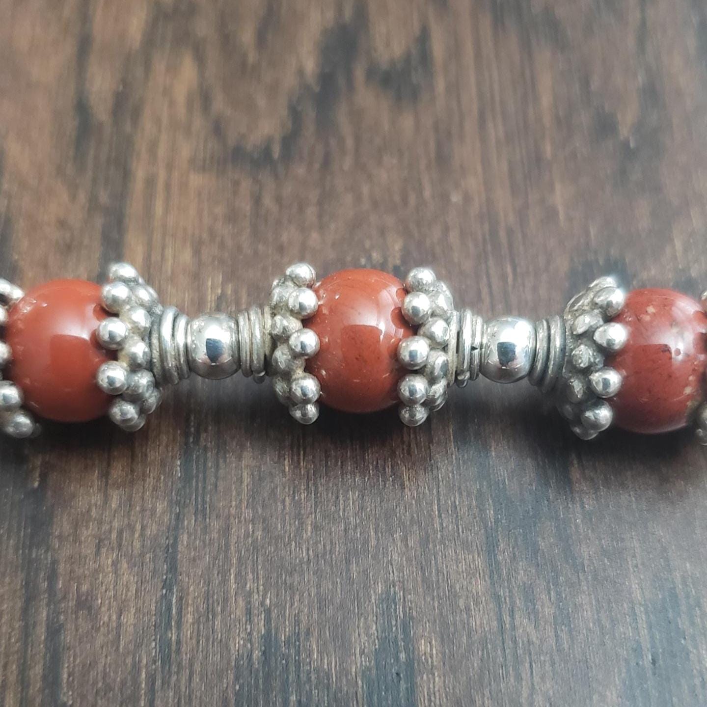 Red Jasper and Sterling Bali Bracelet