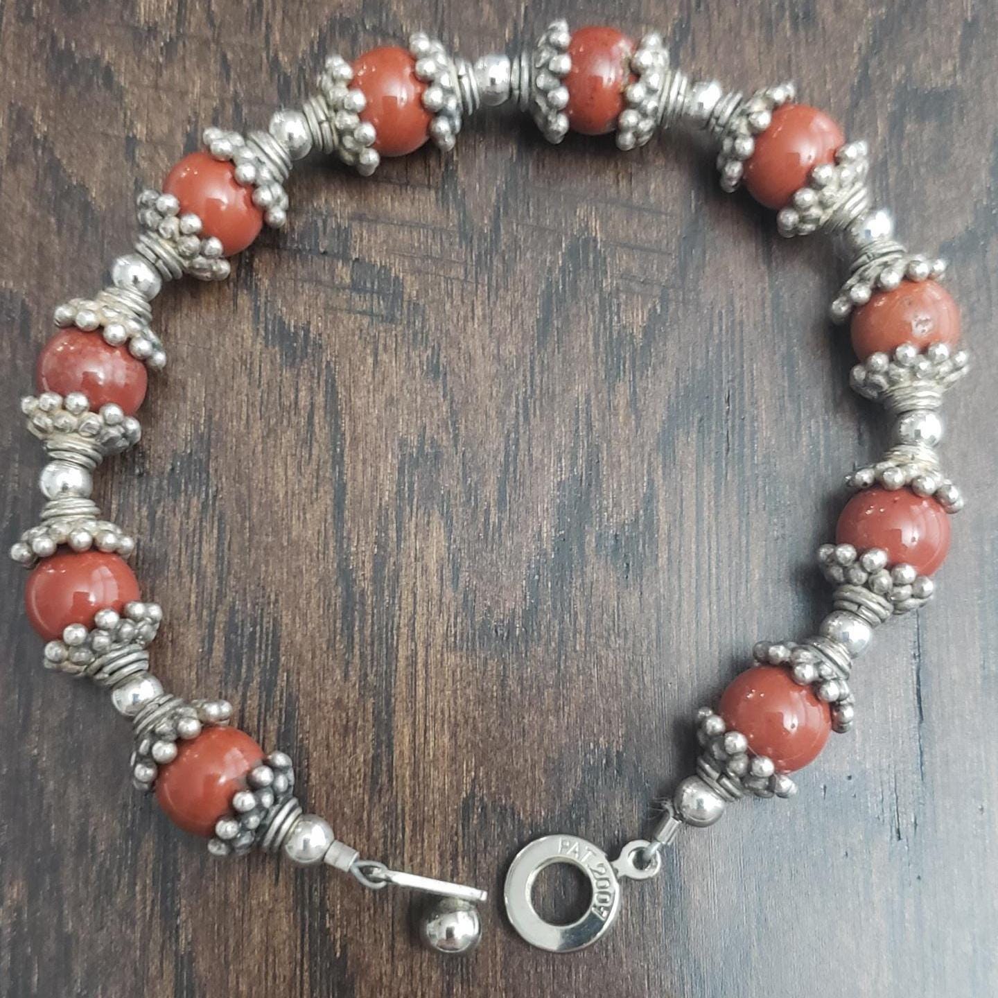 Red Jasper and Sterling Bali Bracelet
