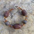 Tibetan agate and Bali silver bracelet, with Swarovski crystal and sterling toggle.