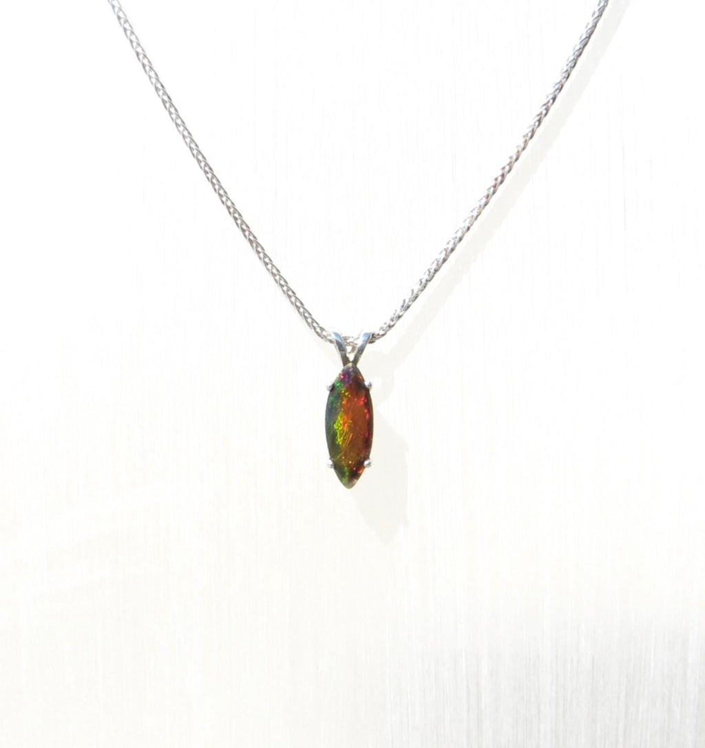 Black Opal Marquise Cut Pendant in Sterling Silver, with Chain