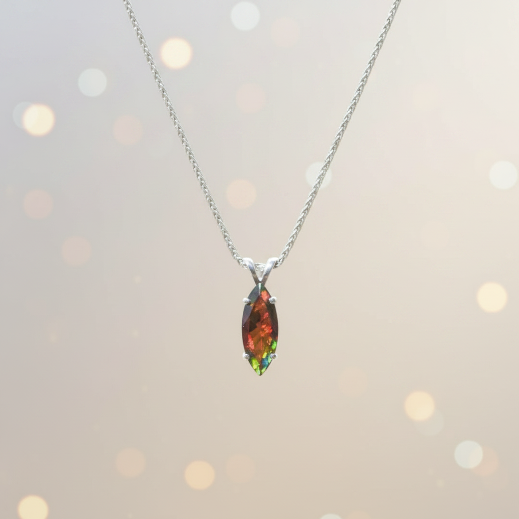 Black Opal Marquise Cut Pendant Set In Sterling Silver