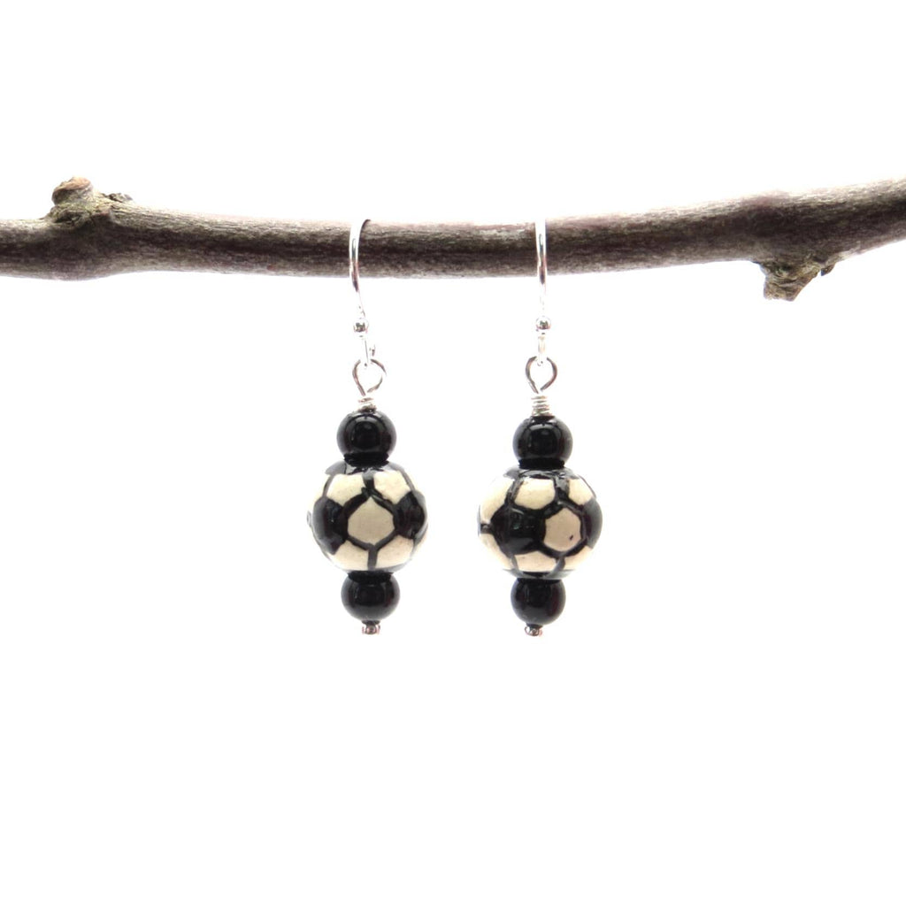 Handmade Ceramic Soccer Ball Earrings