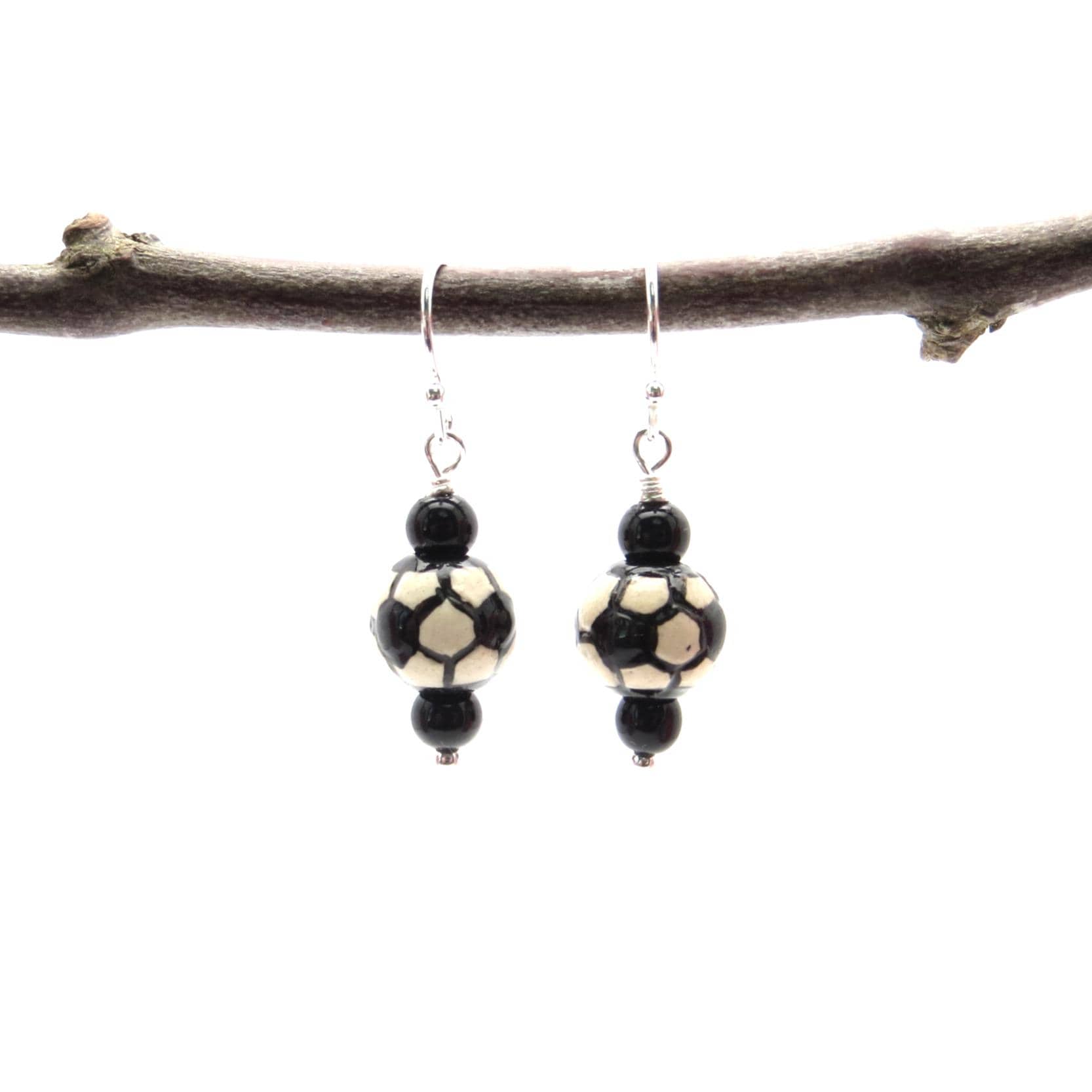 Handmade Ceramic Soccer Ball Earrings