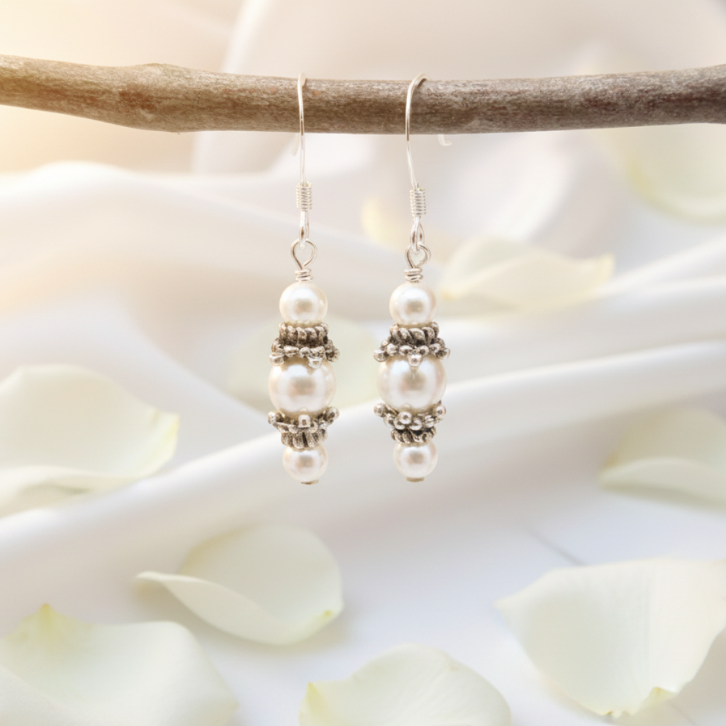 White Swarovski Pearl Dangle Earrings