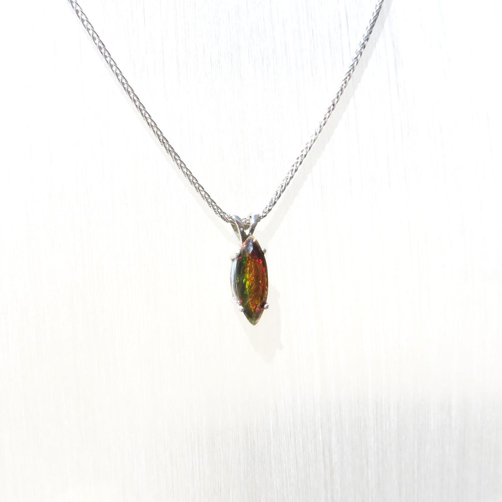 Black Opal Marquise Cut Pendant in Sterling Silver, with Chain