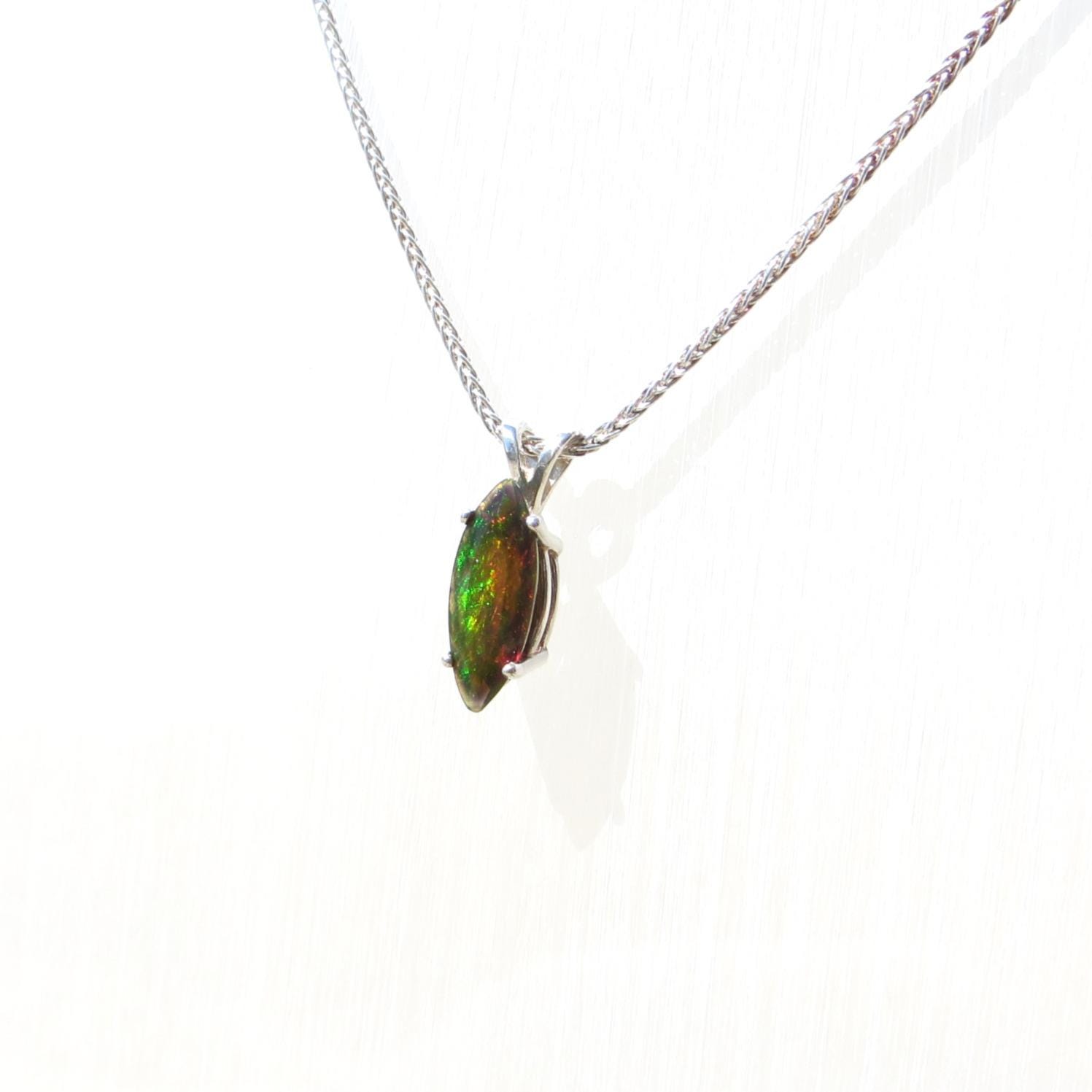 Black Opal Marquise Cut Pendant in Sterling Silver, with Chain