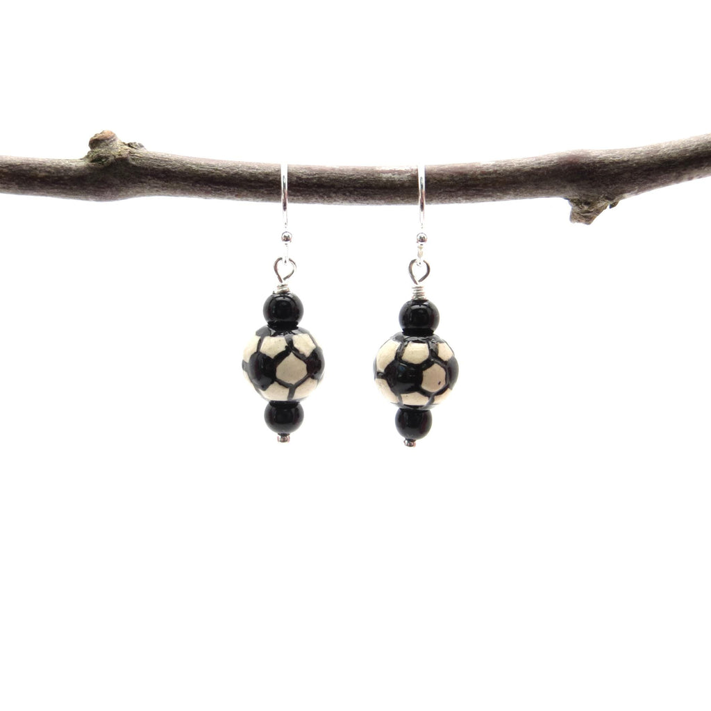 Handmade Ceramic Soccer Ball Earrings