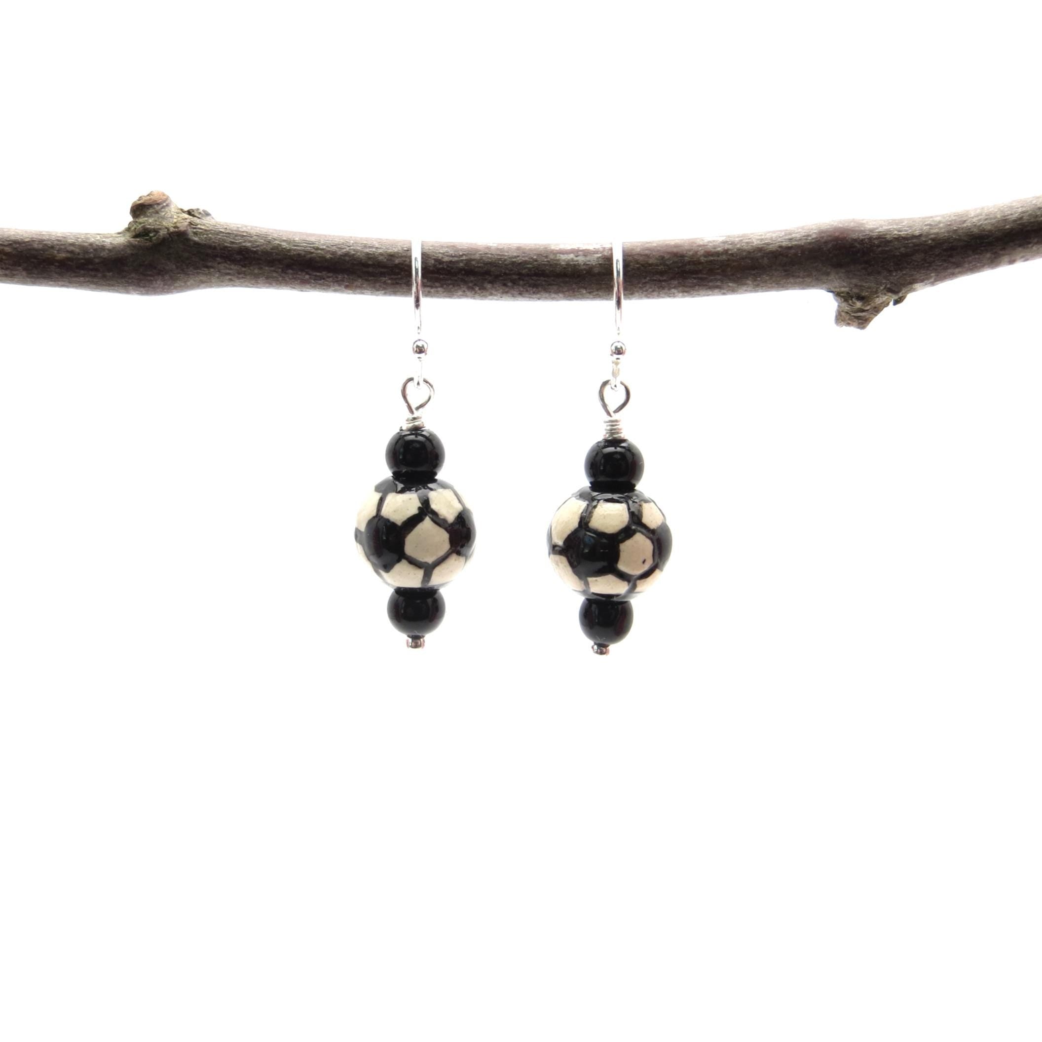 Handmade Ceramic Soccer Ball Earrings