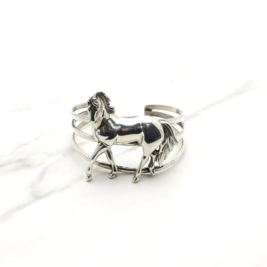 Vintage Sterling Silver Southwestern Navajo Horse Cuff Bracelet