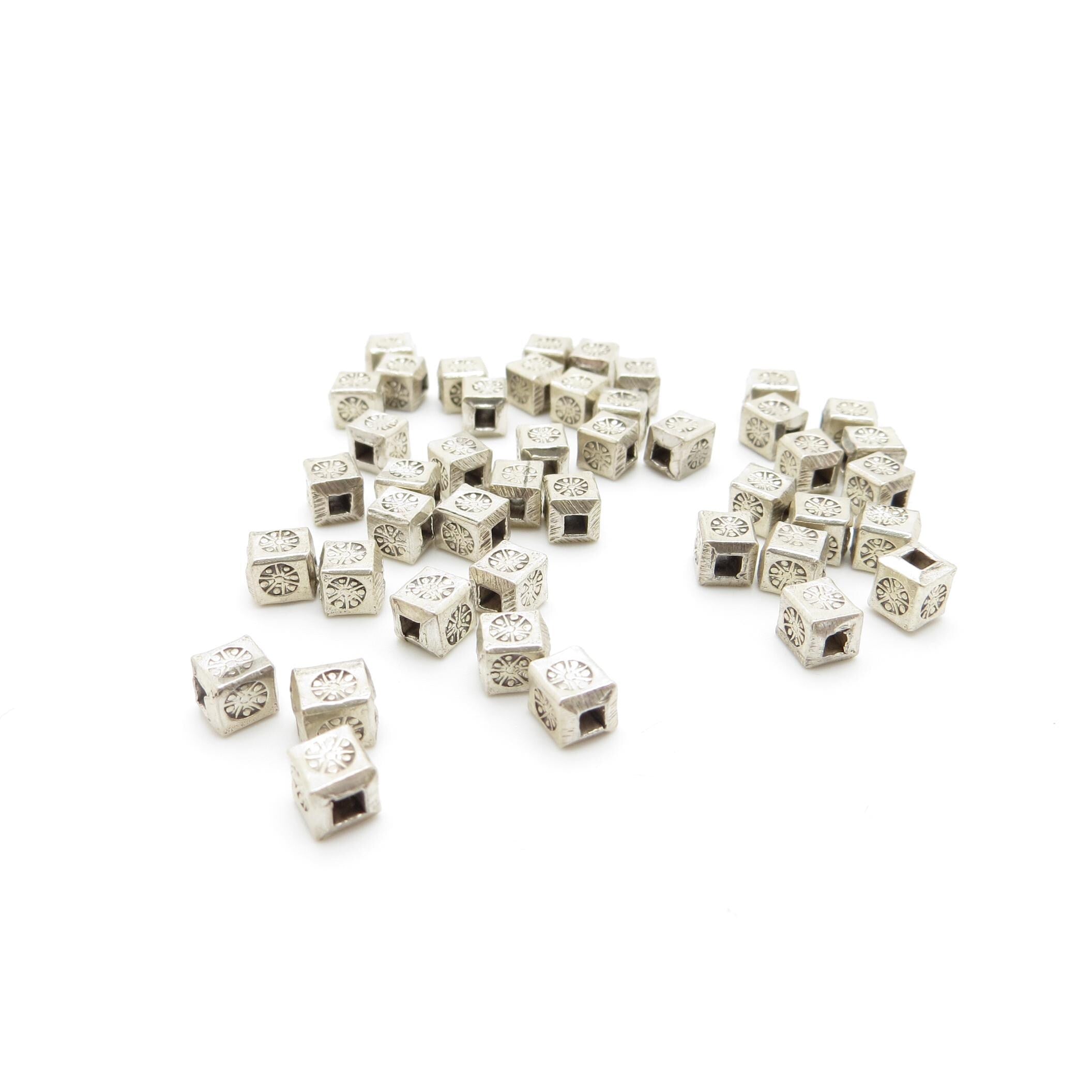 Thai Hill Tribe Silver Bead with Sun Design - Square Cube 4.5mm (4)